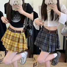 批发实拍~大码女装复古美式格子百褶裙设计感辣妹半身裙学院风a字短裙