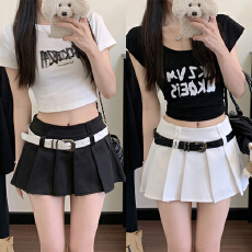 批发实拍~大码女装百褶半身裙<b class='q'>夏</b>季辣妹高腰a字裙小众百搭显瘦短裙