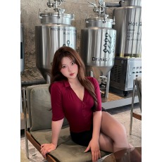 批发实拍 酒红色polo领<b class='q'>衬衫</b>女新款五分袖<b class='q'>修身</b>收腰V领轻熟辣妹显瘦上衣