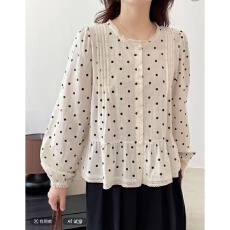 批发大货  2026拼接长袖杏色<b class='q'>波点</b>女<b class='q'>衬衫</b>气质<b class='q'>衬衫</b>洋气
