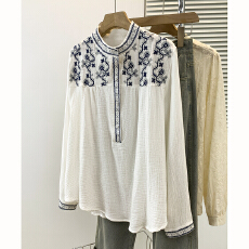 批发大货 实拍跨境女装<b class='q'>大码</b>宽松民族风刺绣衬衣女春秋上衣简约宽松型