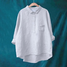 批发大货 2026春<b class='q'>夏</b>欧美跨境女亚马逊亚麻纯棉翻领长袖衬衫