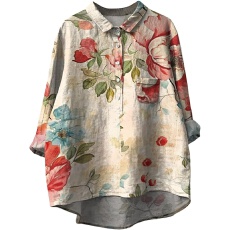 批发大货 新款休闲夏威夷跨境女士长袖衬衫竹棉大码上衣59色