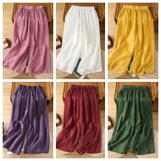 批发实拍 大货新棉麻大码减龄气质百搭舒适宽松长裤6色