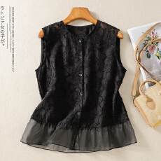 实拍   外贸热卖新提花无袖百搭上衣女宽松显瘦时尚