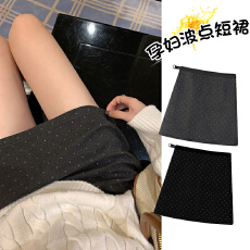 批发现 孕妇秋冬季加厚毛呢波点复古磨毛半身裙韩版包臀A字无托腹短裙