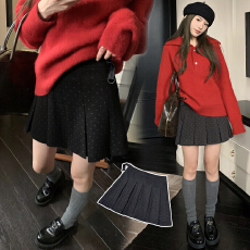现孕妇秋冬季加厚毛呢学院风波点百褶裙韩系百搭无托腹半身裙短裙
