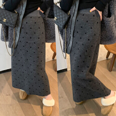 批发现和 孕妇秋<b class='q'>冬</b>新款加厚灰色波点针织A字半身裙宽松显瘦无托腹长裙