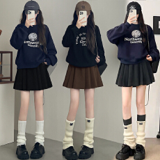 批发春秋冬新款孕妇毛呢百褶裙工艺边线半身裙jk无托产前后可穿短裙