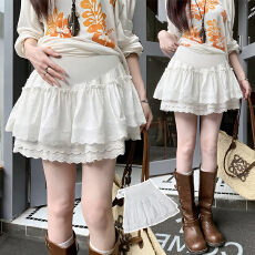 批发现 孕妇春夏季法式重工蕾丝边蛋糕裙半身裙花边高腰A字裙托腹短裙