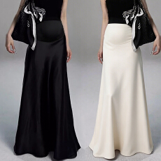 批发现 孕妇新款夏季缎面丝滑时尚宽松垂感a字春托腹加长款半身长<b class='q'>裙</b>