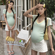批发现 孕妇<b class='q'>夏</b>季新款时尚百搭休闲a字包臀波点半身托腹短裙