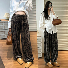 批发现 孕妇秋冬打榄丝绒豹纹松弛花苞灯笼产前后可穿阔腿<b class='q'>裤</b><b class='q'>宽松</b>长<b class='q'>裤</b>