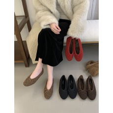 2025年冬季新款复古休闲平底毛毛鞋女圆头一字带玛丽珍鞋加绒单鞋