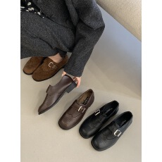 批发复古英伦风小皮鞋女粗跟2025新款百搭<b class='q'>休闲</b>布洛克乐福鞋加绒鞋子