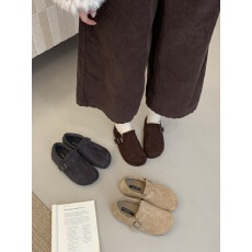 真皮厚底内增高全包勃肯鞋女2025秋冬季新款加绒博肯豆豆单鞋棉鞋