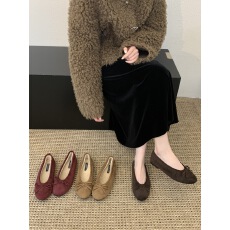 法式平底复古绒面小单鞋女鞋子2025秋冬季加绒毛毛鞋豆豆棉鞋