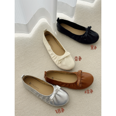 批发豆豆THE DUODUO蝴蝶结浅口单鞋女外穿软底防滑平跟鞋褶皱瓢鞋