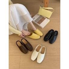 批发豆豆~高级感柔软半拖鞋女夏外穿包头平底懒人一脚蹬<b class='q'>休闲</b>穆勒鞋