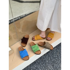 批发勃肯凉拖鞋女全牛皮2026<b class='q'>夏</b>新款复古真皮软木厚底博肯一字凉拖鞋女