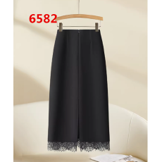 批发黑色蕾丝拼接<b class='q'>西装</b>半身裙女2026新款春季高腰直筒<b class='q'>中长款</b>开叉包臀裙