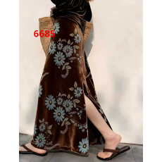 批发重要场合漂亮裙子新中式复古高腰咖色印花开叉丝绒半身裙女<b class='q'>秋</b>季
