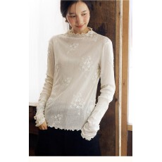 批发雪花奶泡 立体花朵肌理感刺绣打底衫女冬半高领百搭上衣