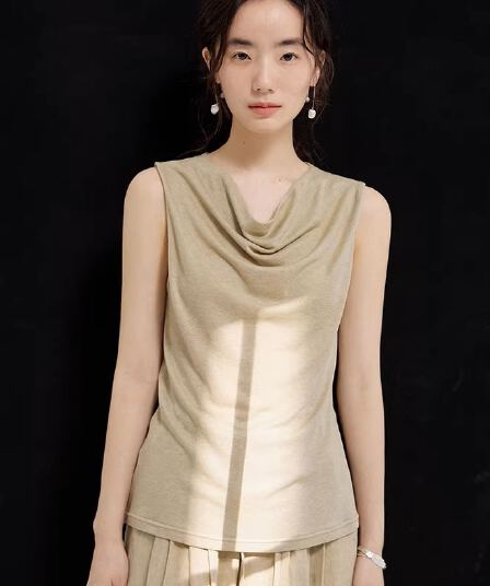 천천히 조정 인생 여름 기초 부드럽다 프로 피부 민소매 흔들다 칼라 말뚝 더미 칼라 조끼 작은 셔츠 여성