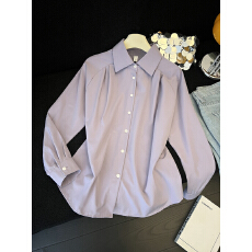 批发复古抗皱插肩袖紫色衬衫女<b class='q'>秋</b>法式别致古着女衬衣高级