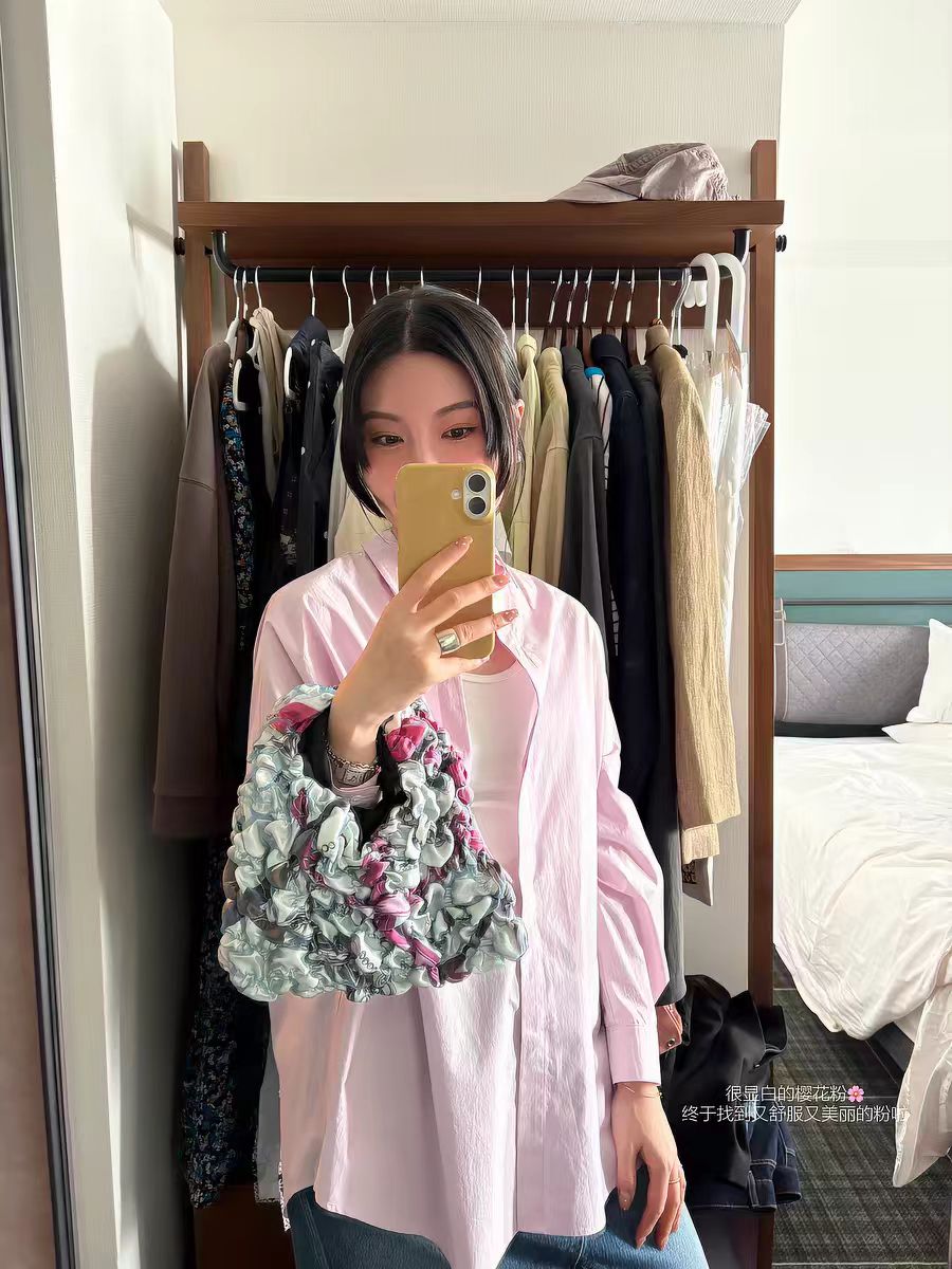 사쿠라 꽃의 달 샤 징 버클 105g 누룩 워시 좋은 면 부드럽다 원형 서있는 자르다 여성 셔츠