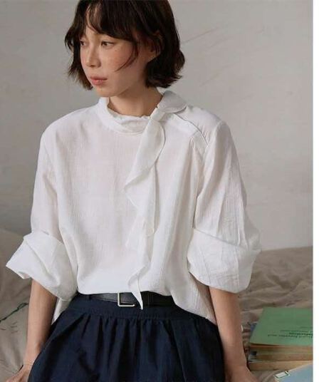 낭만주의 프랑스식 루즈핏 연꽃 잎 리본 칼라 도루 센스 긴팔 여성 셔츠 2026 가을 새로운