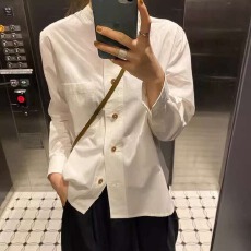 批发复活款/M*L英伦风经典米白木纹扣<b class='q'>衬衫</b> 秋冬内搭bi备 特