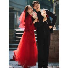 批发新中式订婚礼服裙女2025新款<b class='q'>新娘</b>结婚敬酒服小众旅拍轻<b class='q'>婚纱</b>红色仙