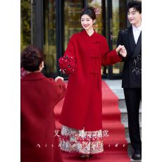 批发红大衣新娘结婚订<b class='q'>婚礼</b><b class='q'>服</b><b class='q'>敬酒</b><b class='q'>服</b>秋冬季新款毛呢外套