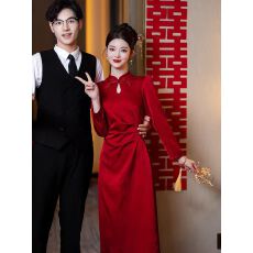批发新中式红色结婚旗袍<b class='q'>敬酒</b><b class='q'>服</b><b class='q'>新娘</b>长款订婚秋冬回门出阁宴礼<b class='q'>服</b>裙长袖