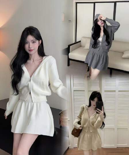 빛 산소 프라임 연 세트 12 바늘 푹신한 익스트림 제인 느긋한 센스 스웨터 오픈 가디건 반신 치마 세트