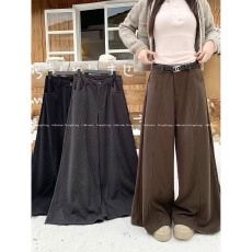 批发实拍!2025加绒新款呢子休闲阔腿裤子女宽松休闲裤女