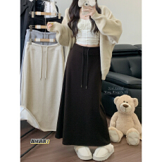 批发加绒半身裙女2025休闲百搭显瘦后开叉直筒中<b class='q'>长裙</b>