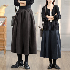 批发实拍2026春季新款复古慵懒百搭胖mm宽松阔腿松紧腰显瘦女休闲<b class='q'>裙裤</b>