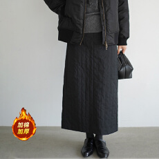 批发2025冬季新款夹棉加厚一步裙显瘦竖条绗棉包臀裙后开叉直筒<b class='q'>半身裙</b>