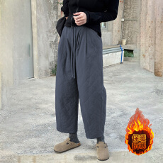 批发2025冬季新款宽松大码百搭外穿女系带菱格保暖加厚棉裤直筒阔腿裤