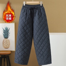 批发实拍2025冬季新款系带复古加厚菱格棉裤加棉大码宽松女九分<b class='q'>哈伦</b>裤