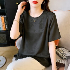 批发实拍2026夏季新品新中式国风女百搭提花圆领盘扣大码宽松短袖T恤