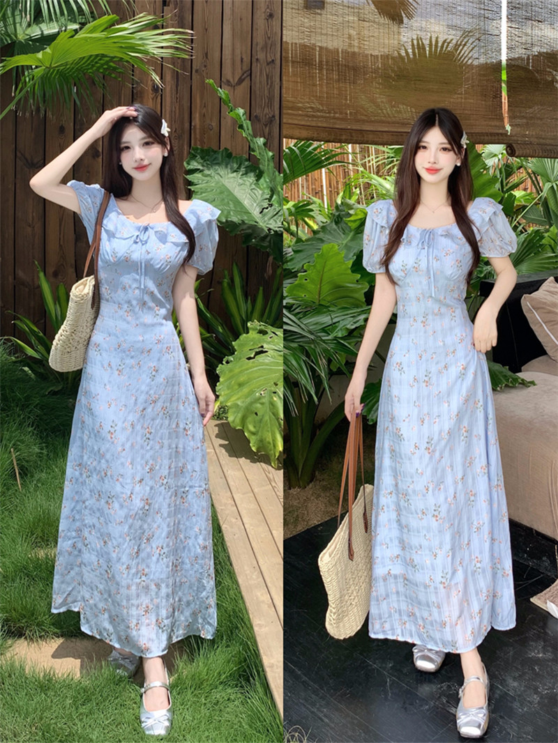 RY414# 大码荷叶领法式高级感连衣裙夏季2026新款爆款气质收腰绝美长裙