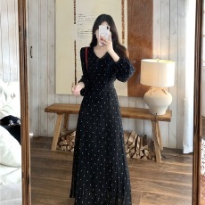 批发法式黑色长袖<b class='q'>波点</b><b class='q'>连衣裙</b>子女2026年新款巨好看气质收腰长裙