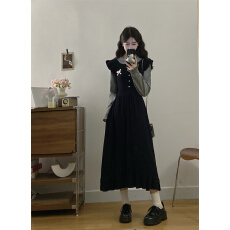 批发<b class='q'>大码</b>法式假两件拼接连衣裙女2025秋冬气质收腰显瘦长袖打底针织裙