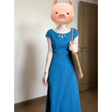 批发大码蓝色连衣裙女2026<b class='q'>夏</b>系带收腰显瘦无袖法式长裙