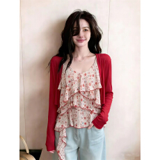 批发大码甜辣风碎花吊带背心女2026<b class='q'>夏</b>季新款不规则荷叶边显瘦洋气上衣