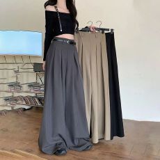 批发原版新款夏季宽松设计感<b class='q'>西装</b>裤休闲裤女阔腿裤高腰垂感拖地裤显瘦