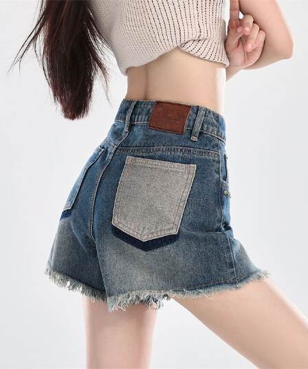 있음 선적 지방 mm 하이웨이스트 거친 가장자리 데님 반바지 여성 여름 빅 사이즈 배 모양 몸 허리 슬림해 보이는 한 마디 넓은 다리 핫 바지
